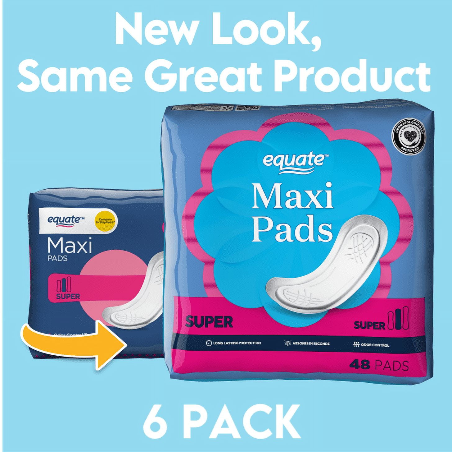Equate Multi Channel Maxi Pads, Super, Unscented, 288 Count