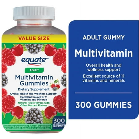 Equate Adult Multivitamin Gummies Dietary Supplement, Overall Health and Wellness Support, Natural Fruit Flavors, 300ct