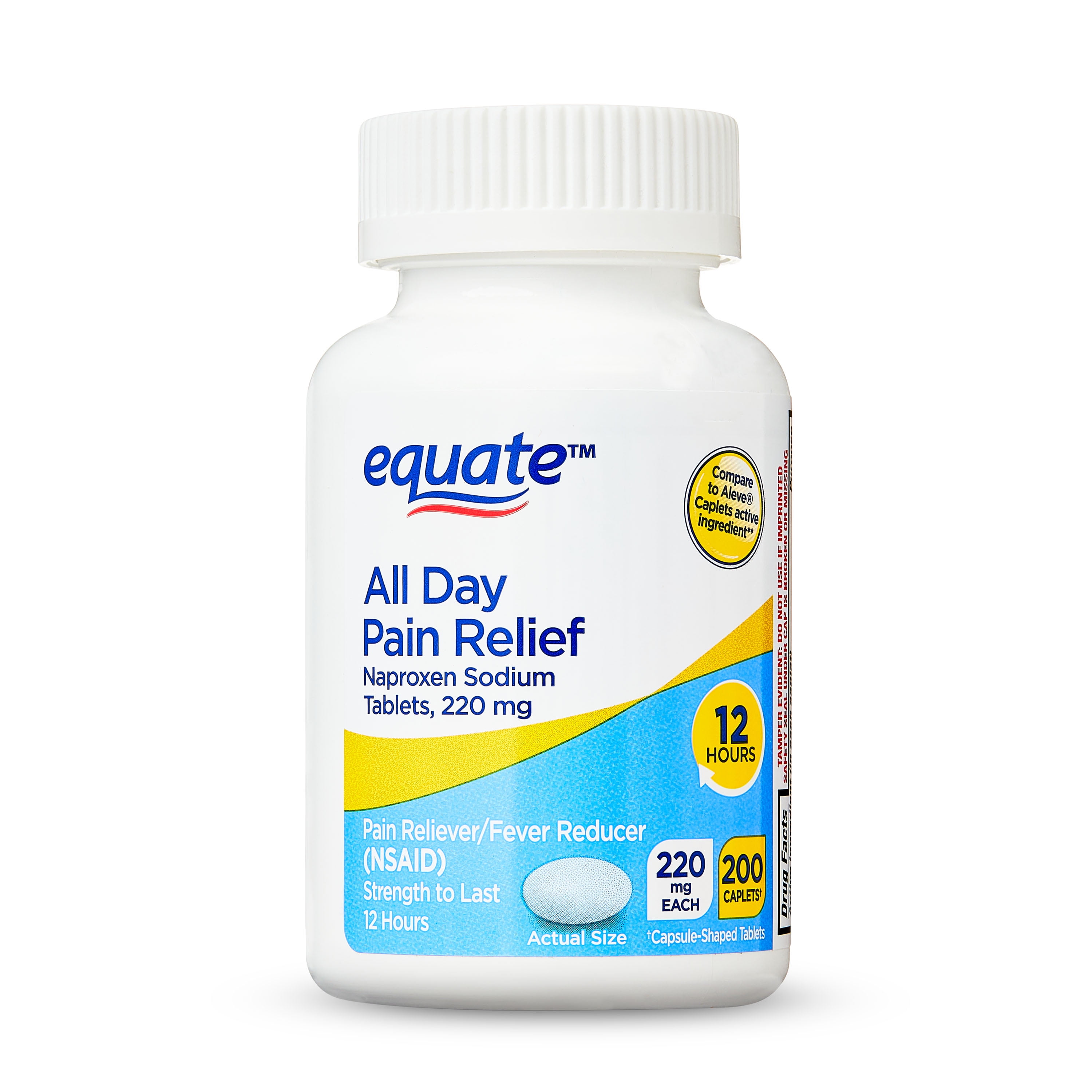 Equate All Day Pain Relief Naproxen Sodium Caplets, 220 mg, 200 Count, Compare to Aleve Caplets Active Ingredient