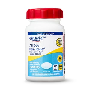 Tabletas de Alivio del Dolor Todo el Día, Naproxeno Sódico, 220 mg, 90 unidades, Tapa Fácil de Abrir, comparable al ingrediente activo de Aleve