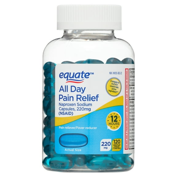 Equate All Day Pain Relief Naproxen Sodium Liquid Gels, 220 mg, 120 Count, Compare to ALEVE® Liquid Gels Active Ingredient