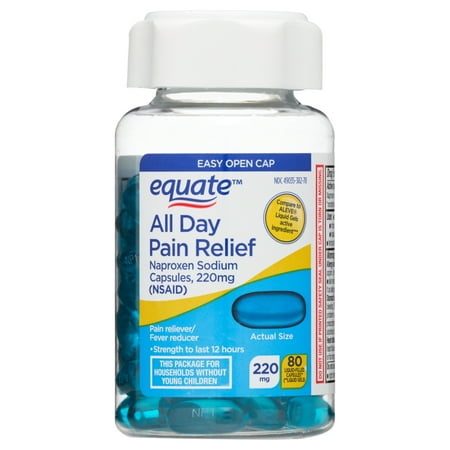 Equate All Day Pain Relief Naproxen Sodium Liquid Gels, 220 mg, 80 Count, Easy Open Cap, Compare to ALEVE® Liquid Gels Active Ingredient