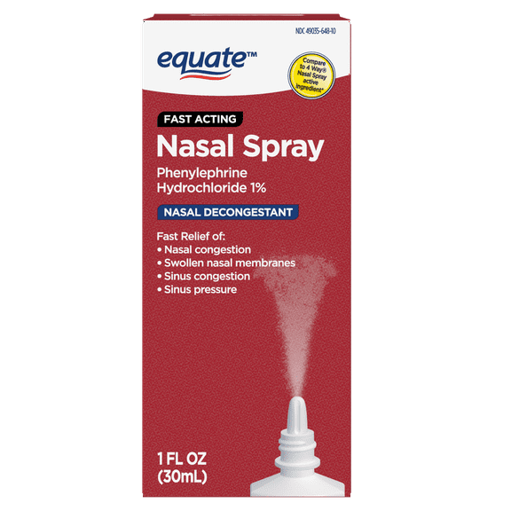 Equate Nasal Four Nasal Spray 1% Phenylephrine Hydrochloride – Fast-Acting Nasal Decongestant, 1 Fl oz