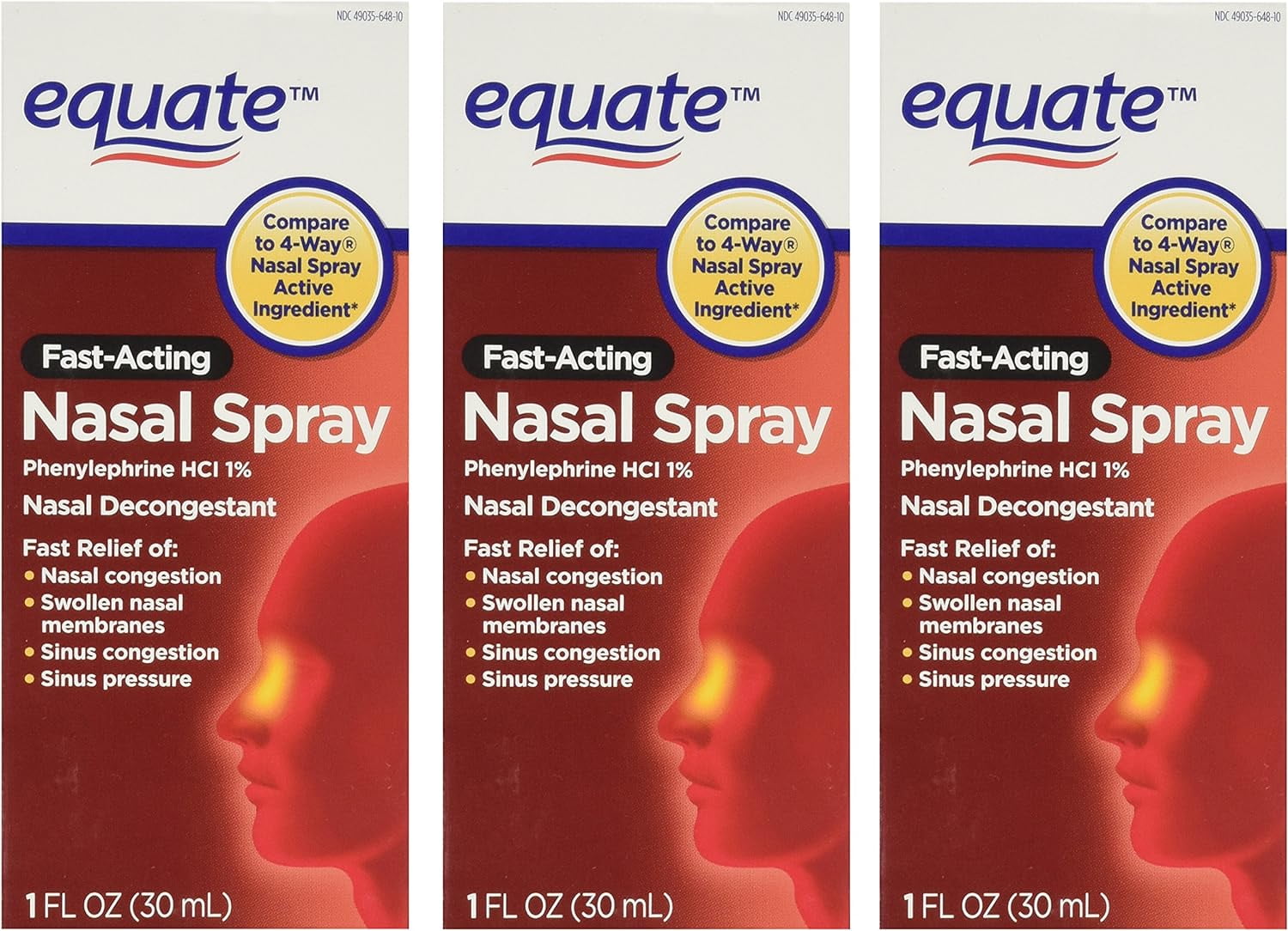 Equate Nasal Four Nasal Spray, Fast Acting Nasal Decongestant, 1 Fl. Oz