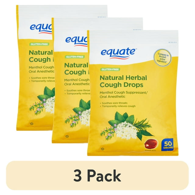 (3 pack) Equate Natural Herbal Cough Drops, Menthol, 50 Count