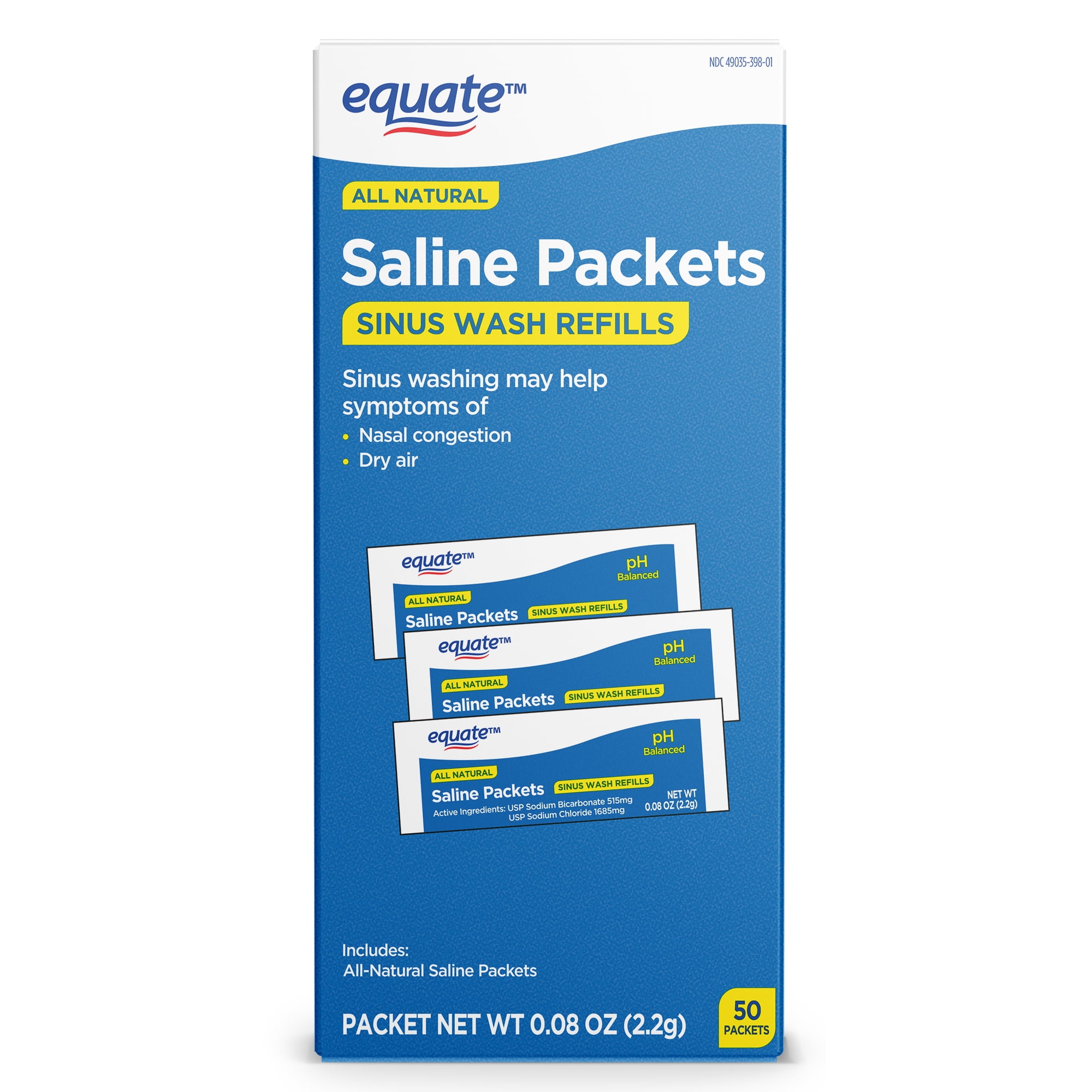 Equate Natural Saline Powder Packets Sinus Wash Refills for