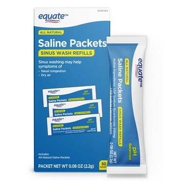Equate Natural Saline Powder Packets Sinus Wash Refills for Allergies & Congestion Relief, 50 Count