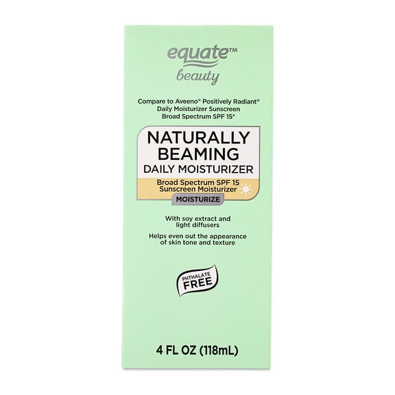 Equate Naturally Beaming Broad Spectrum Daily Moisturizer Sunscreen, SPF 15, 4 fl oz