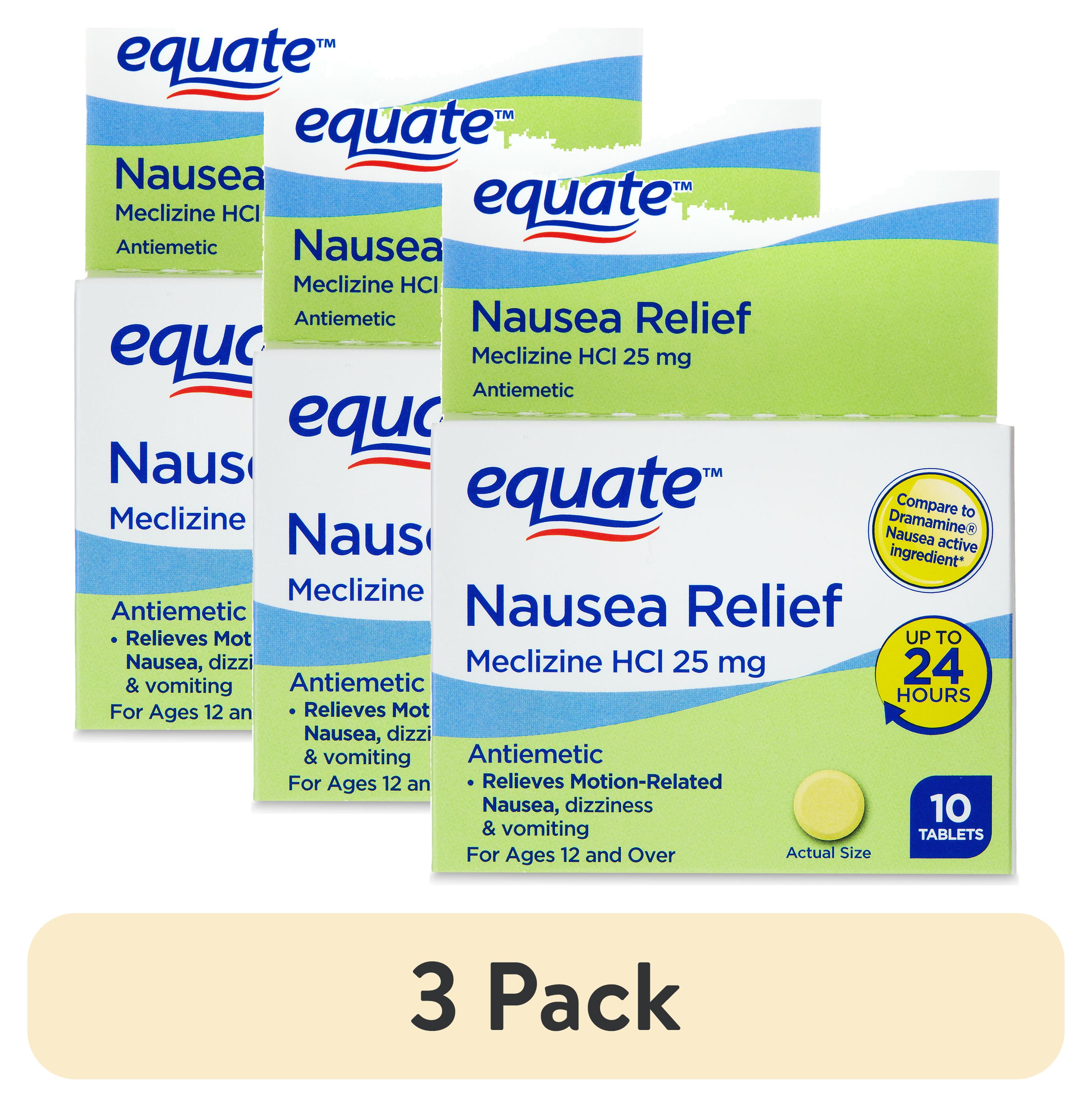 (3 pack) Equate Nausea Relief Meclizine HCl Tablets, 25 mg, 10 Count