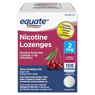 Equate Nicotine Lozenge 2 mg, Cherry Flavor, Stop Smoking Aid, 108 Count, Compare to Nicorette® Lozenge Active Ingredient