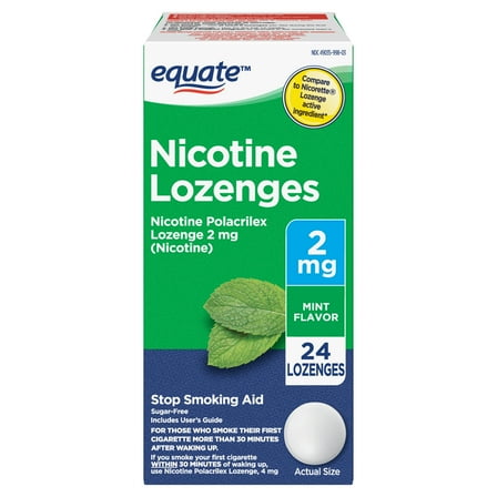 Equate Nicotine Lozenge 2 mg, Stop Smoking Aid, Mint Flavor, 24 Count, Compare to Nicorette® Lozenge Active Ingredient
