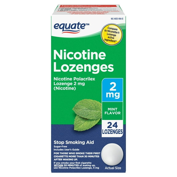 Equate Nicotine Lozenge 2 mg, Stop Smoking Aid, Mint Flavor, 24 Count, Compare to Nicorette® Lozenge Active Ingredient