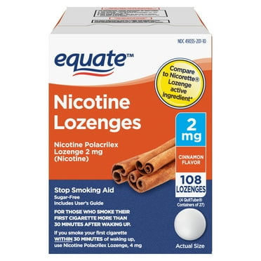 Equate Nicotine Polacrilex Lozenges, Stop Smoking Aid, 2 mg, Cinnamon, 108 Count