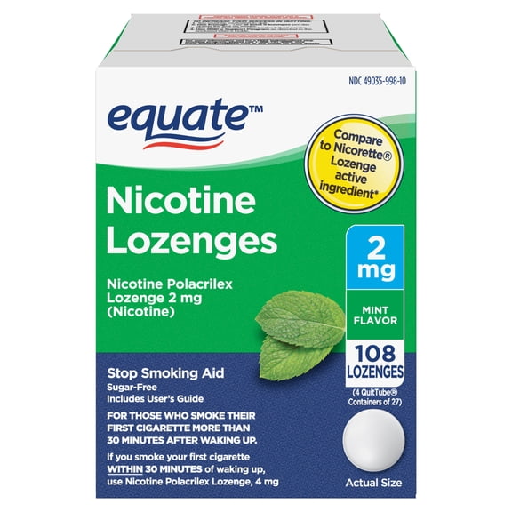 Equate Nicotine Lozenge 2 mg, Stop Smoking Aid, Mint Flavor, 108 Count