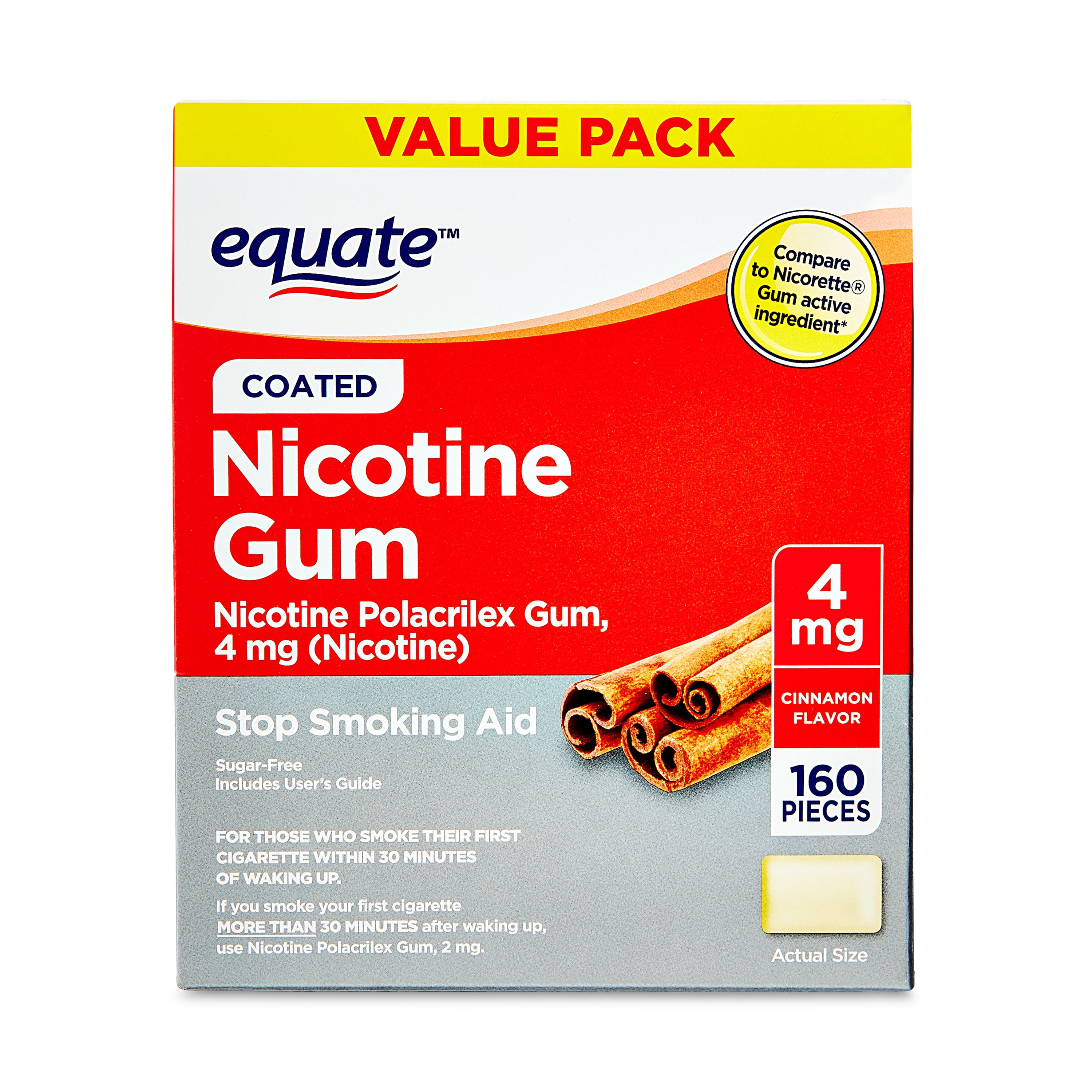 Equate Coated Polacrilex Nicotine Gum, 4 mg, Fruit Flavor