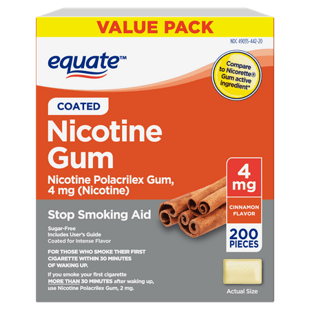 Nicotine Polacrilex Coated Gum 4 mg (Nicotine), Cinnamon Flavor, Stop Smoking Aid, 200 Count