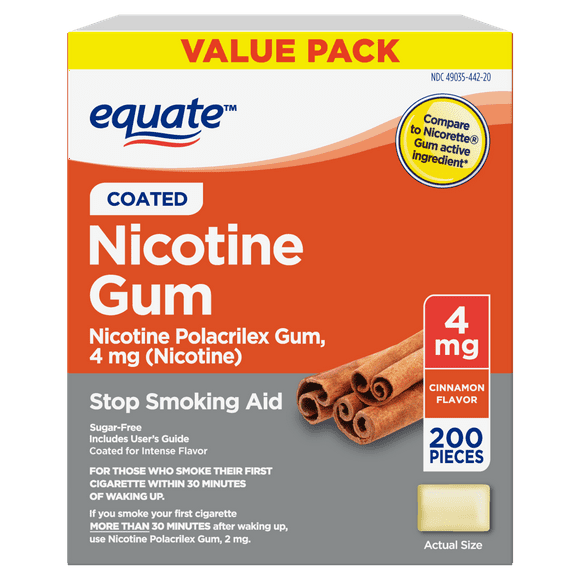 Nicotine Polacrilex Coated Gum 4 mg (Nicotine), Cinnamon Flavor, Stop Smoking Aid, 200 Count