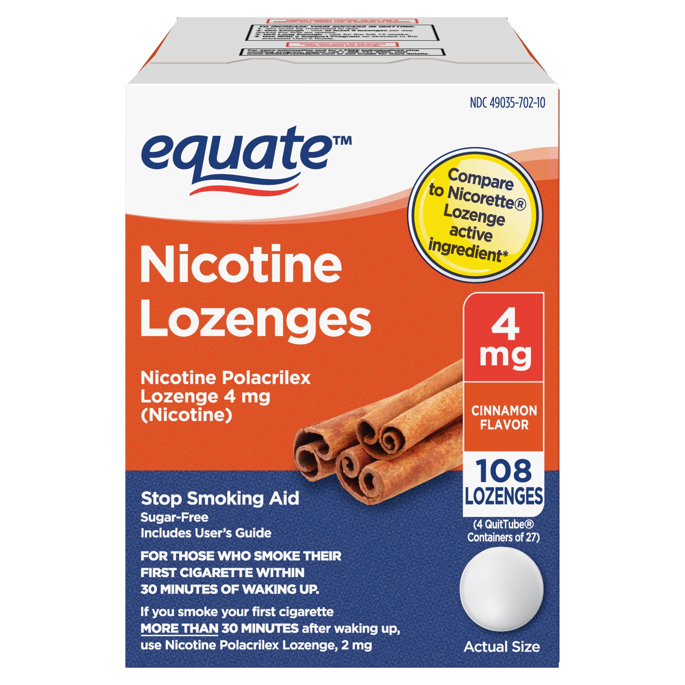 Equate Nicotine Polacrilex Lozenge, 4 mg, Cinnamon Flavor, 108 Count