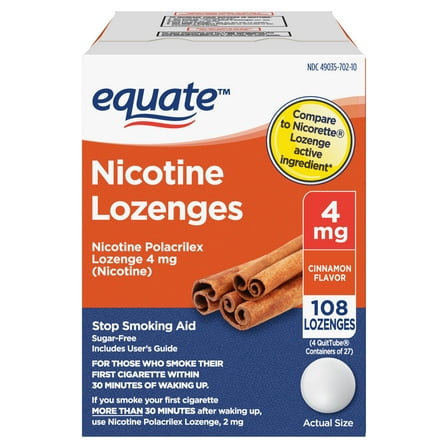 Equate Nicotine Lozenge 4 mg, Cinnamon Flavor, 108 Count – Stop Smoking Aid