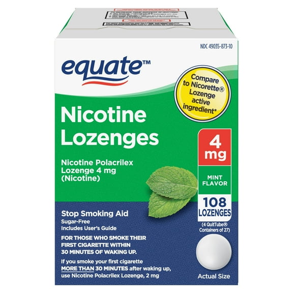 Equate Nicotine Lozenge, Stop Smoking Aid, 4 mg, Mint Flavor, 108 Count