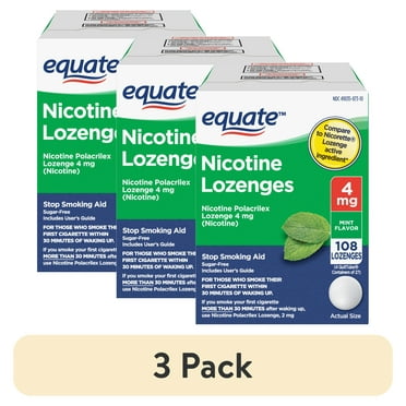(3 pack) Equate Nicotine Polacrilex Lozenges, 4 mg, Mint Flavor, 108 Count, Compare to Nicorette® Lozenge Active Ingredient