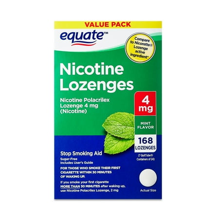Equate Nicotine Polacrilex Lozenges, 4 mg, Mint Flavor, 168 Count, Compare to Nicorette® Lozenge Active Ingredient