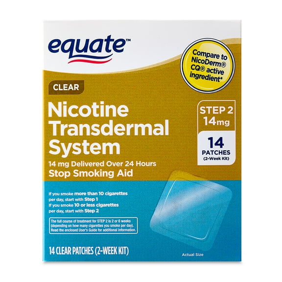 Equate Nicotine Transdermal System Step 2 Clear Patches, 14 mg, 14 Count, Compare to Nicoderm® CQ® Active Ingredient
