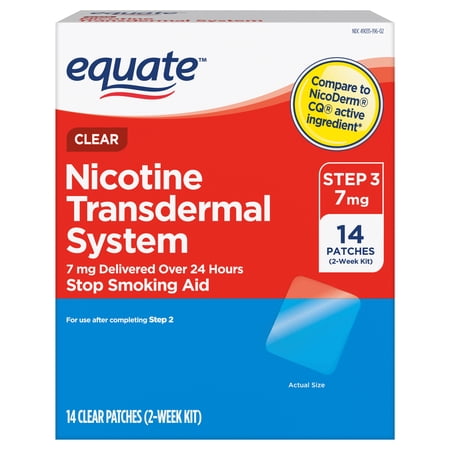 Equate Nicotine Transdermal System Step 3 Clear Patches, 7 mg, 14 Count, Compare to Nicoderm® CQ® Active Ingredient