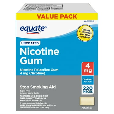 Equate Nicotine Uncoated Gum 4 mg, Original Flavor, 220 Count, Compare to Nicorette® Gum Active Ingredient