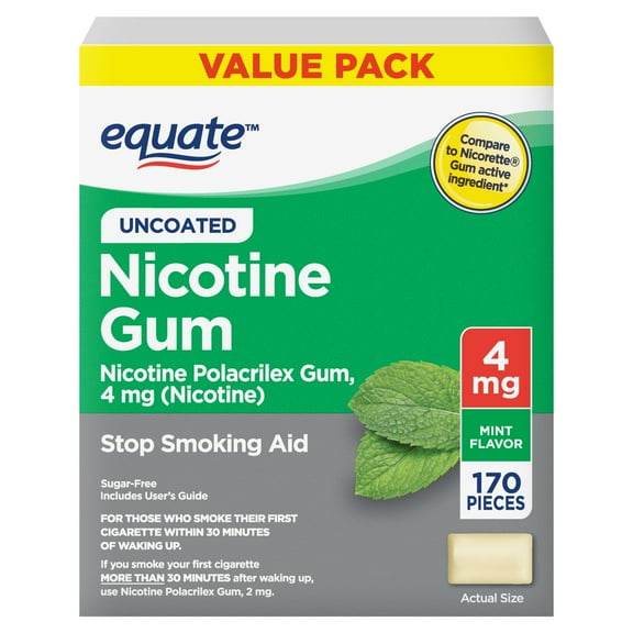 Equate Nicotine Gum 4 mg, Stop Smoking Aid, Mint Flavor, Uncoated, 170 Count