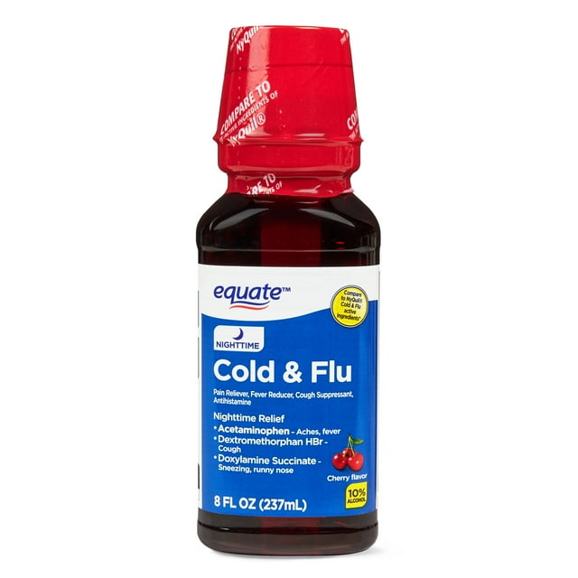 Equate Nighttime Cold and Flu Relief Liquid, Cherry Flavor, 8 fl oz