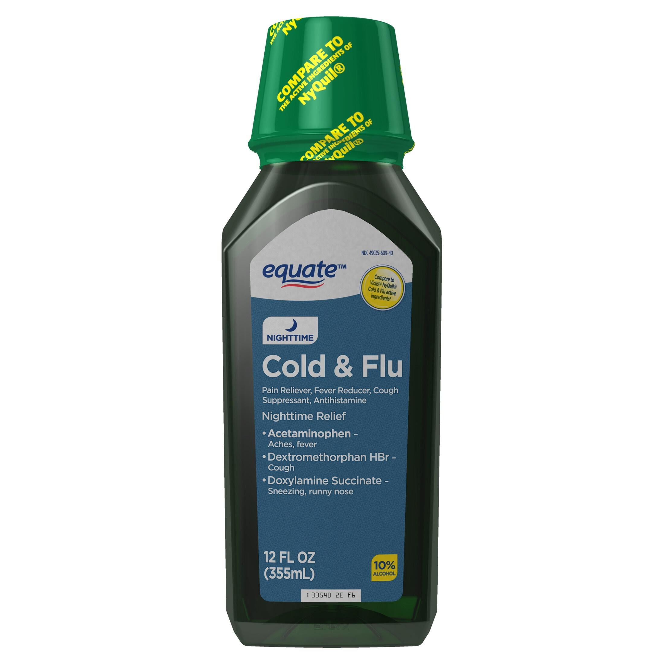 Equate Nighttime Cold and Flu Relief, Original Flavor, 12 fl oz