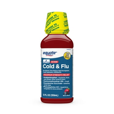 Equate Maximum Strength Nighttime Severe Cold and Flu Relief Liquid, Berry Flavor, 12 fl oz, Compare to Vicks® Nyquil® Severe Active Ingredients
