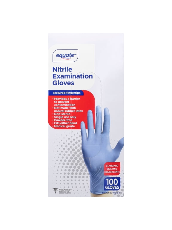 Nitrile Disposable Exam Gloves, Standard Size (M/L Equivalent), 100 Count