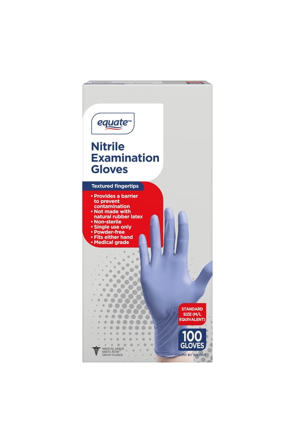 Nitrile Disposable Exam Gloves, Standard Size (M/L Equivalent), 100 Count