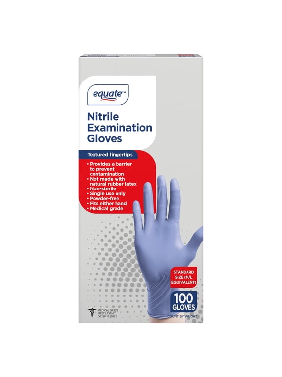 Nitrile Disposable Exam Gloves, Standard Size (M/L Equivalent), 100 Count
