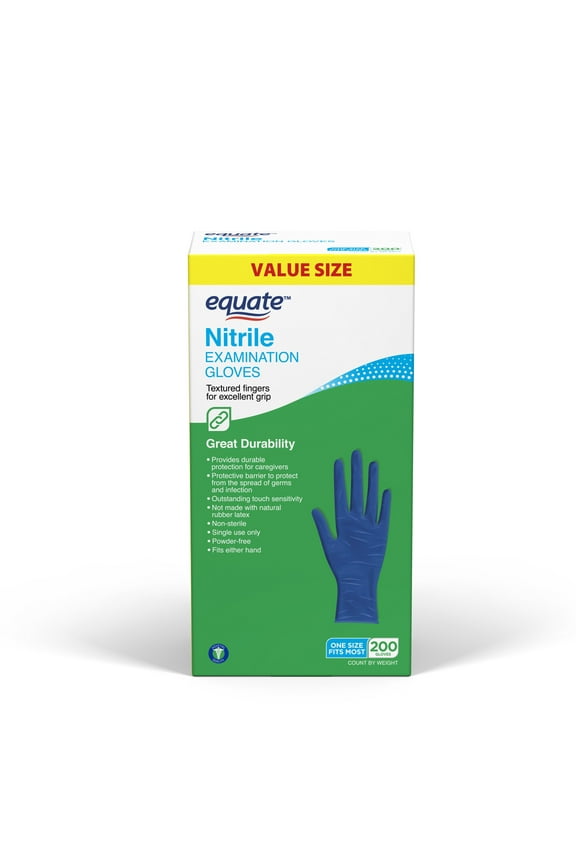 Nitrile Examination Gloves, One Size Fits Most, 200 Count