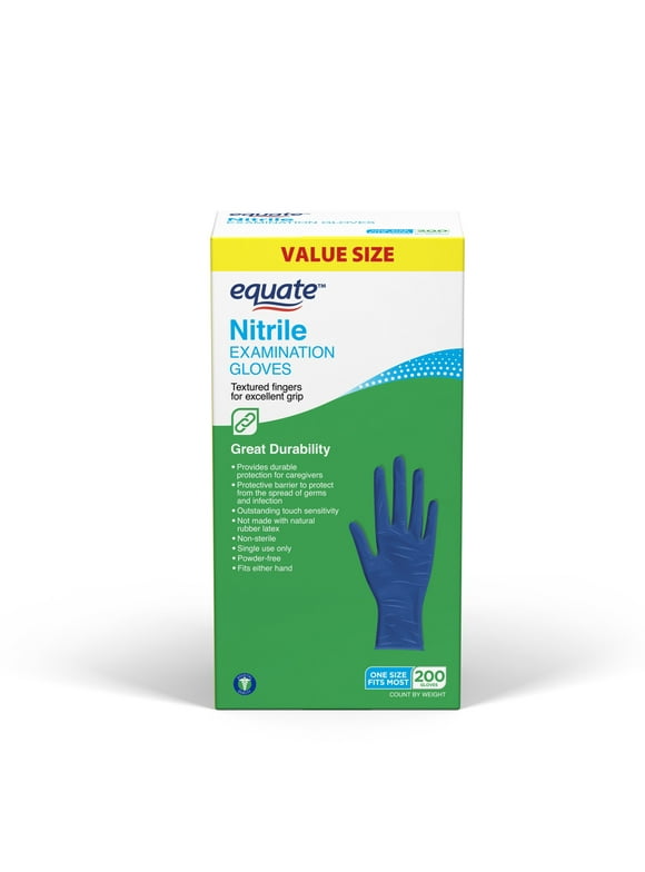 Equate Nitrile Exam Gloves, One Size Fits Most, 200 Count