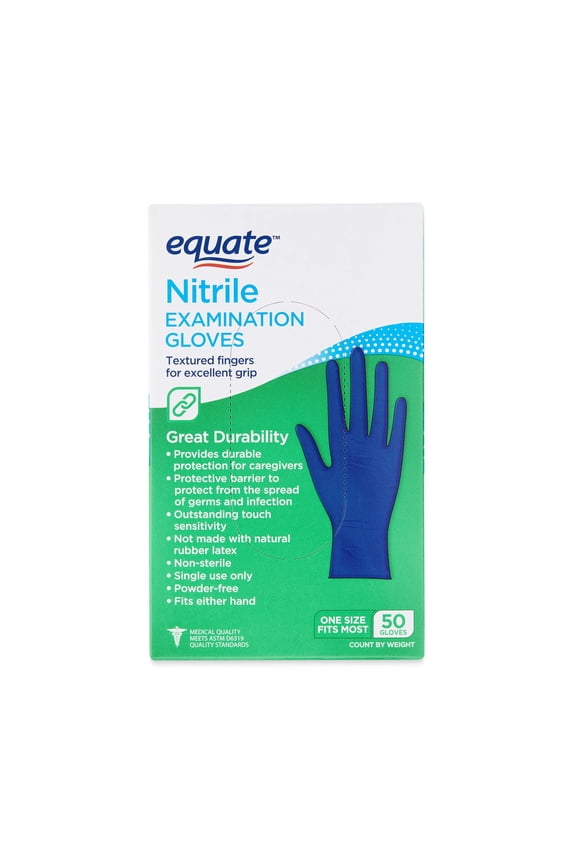 Nitrile Exam Gloves, One Size Fits Most, 50 Count