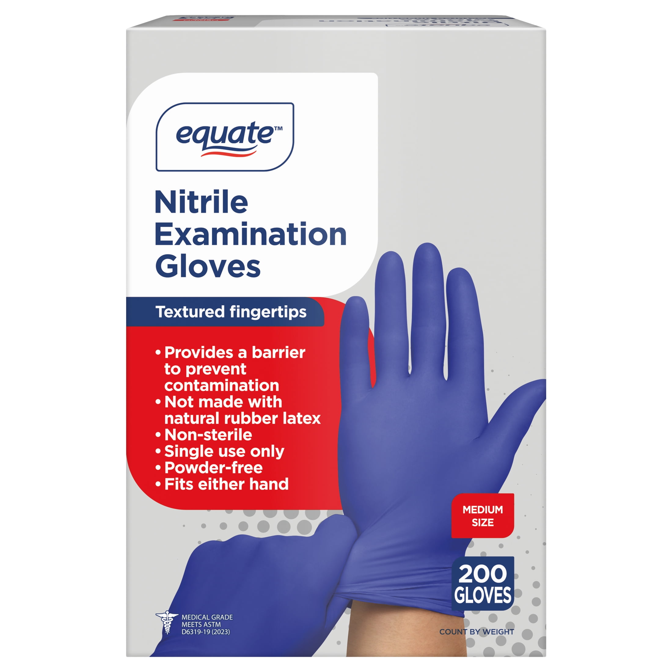 Equate Nitrile Exam Gloves, One Size Fits Most - Medium, 200 Count