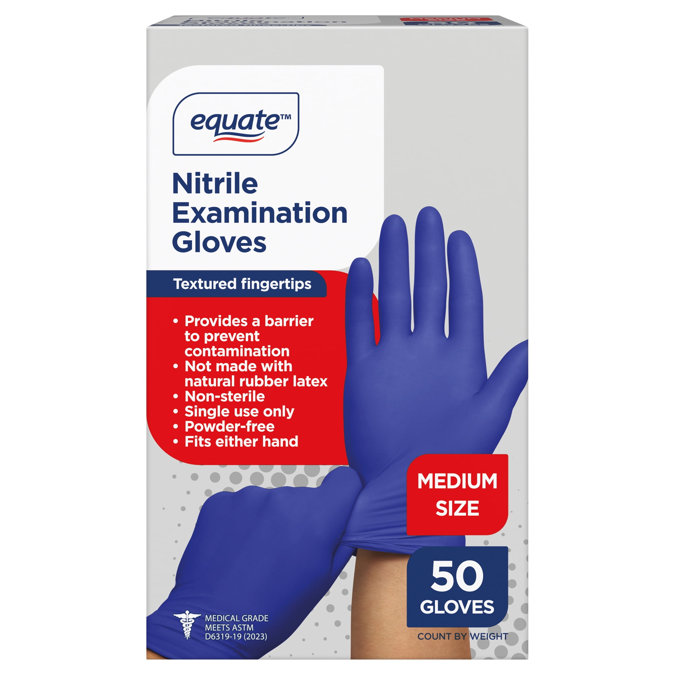 Equate Nitrile Exam Gloves, One Size Fits Most - Medium, 50 Count