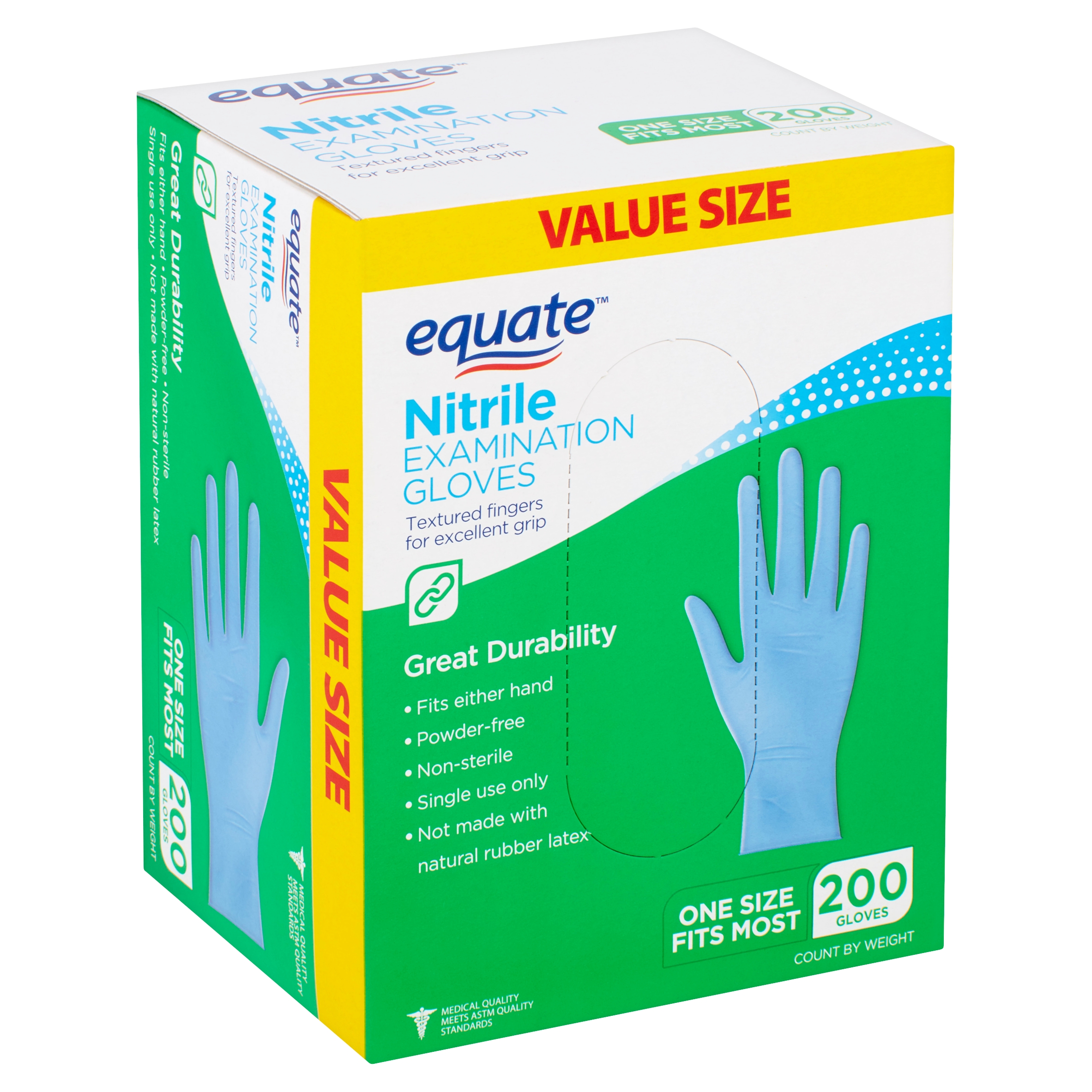Equate Nitrile Examination Gloves Value Size, 200 count - image 1 of 10