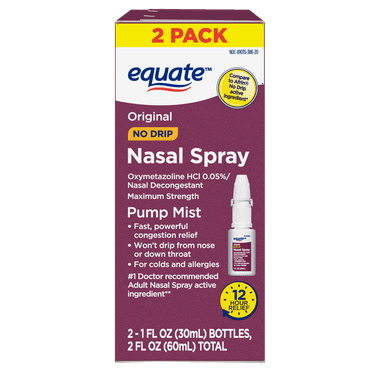 Equate Oxymetazoline HCl No Drip Nasal Spray, Pump Mist, 12 Hour Relief, 1 fl oz, 2 Pack