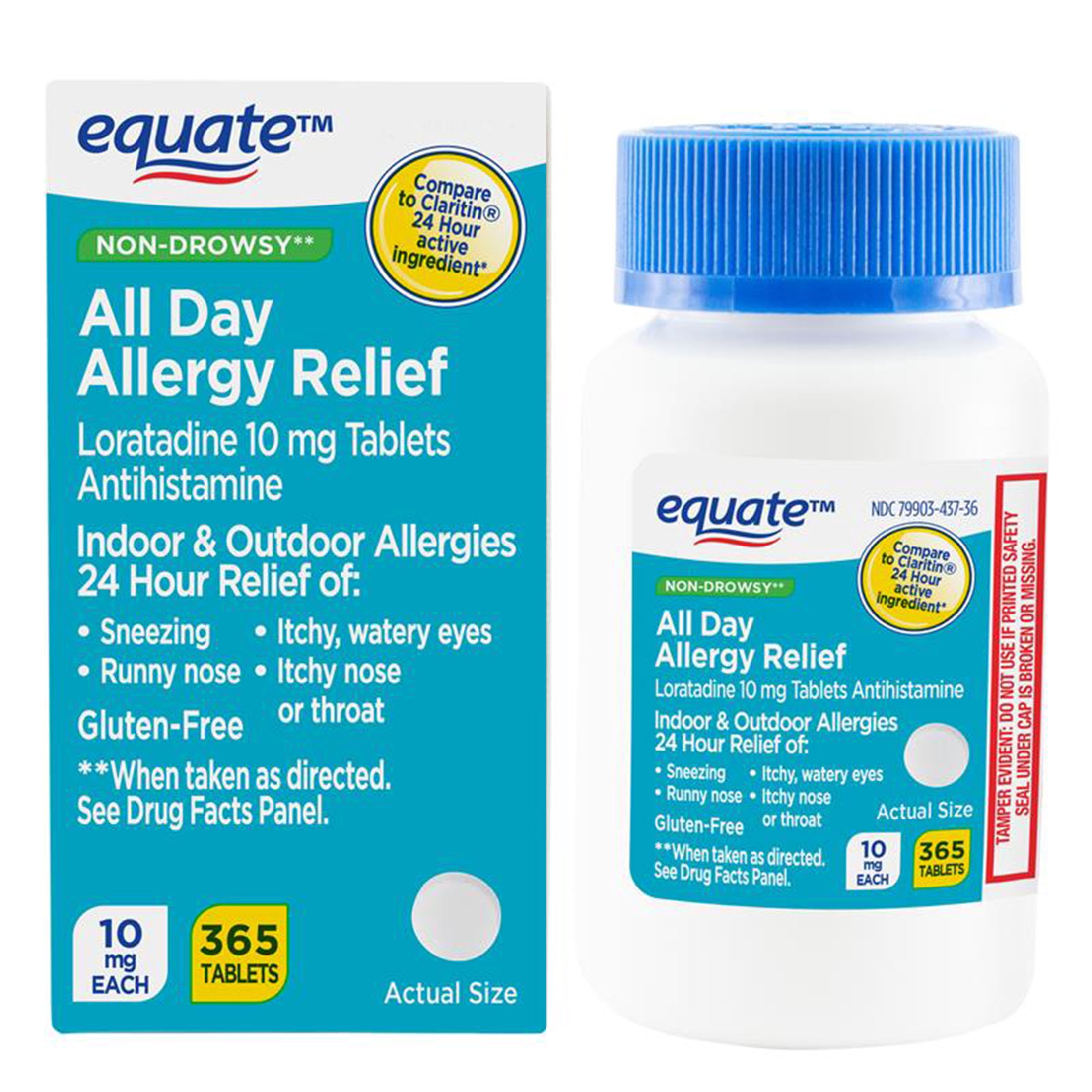 Equate Non-Drowsy All Day Allergy Relief Loratadine 10 mg Tablets Antihistamine, 365 Count, Compare to Claritin® 24 Hour Active Ingredient
