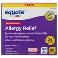 thumbnail image 1 of Equate Fexofenadine Hydrochloride USP Non-Drowsy Allergy Relief Tablets, 180 mg, Twin Pack 60 Tablets, Compare to Allegra® Allergy 24 Hour Active Ingredient, 1 of 2