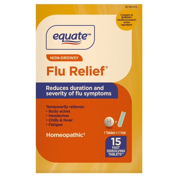 Equate Non-Drowsy Homeopathic Flu Relief Fast Dissolving Tablets, 15 Count, Compare to BOIRON® Oscillococcinum® Active Ingredient