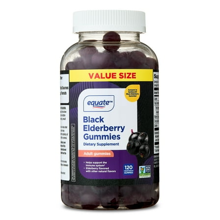 Equate Black Elderberry Dietary Supplement Gummies, 50 mg, 120 Count, Compare to Sambucol® Black Elderberry Gummies