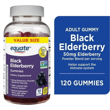 Equate Black Elderberry Dietary Supplement Gummies, 50 mg, 120 Count, Compare to Sambucol® Black Elderberry Gummies