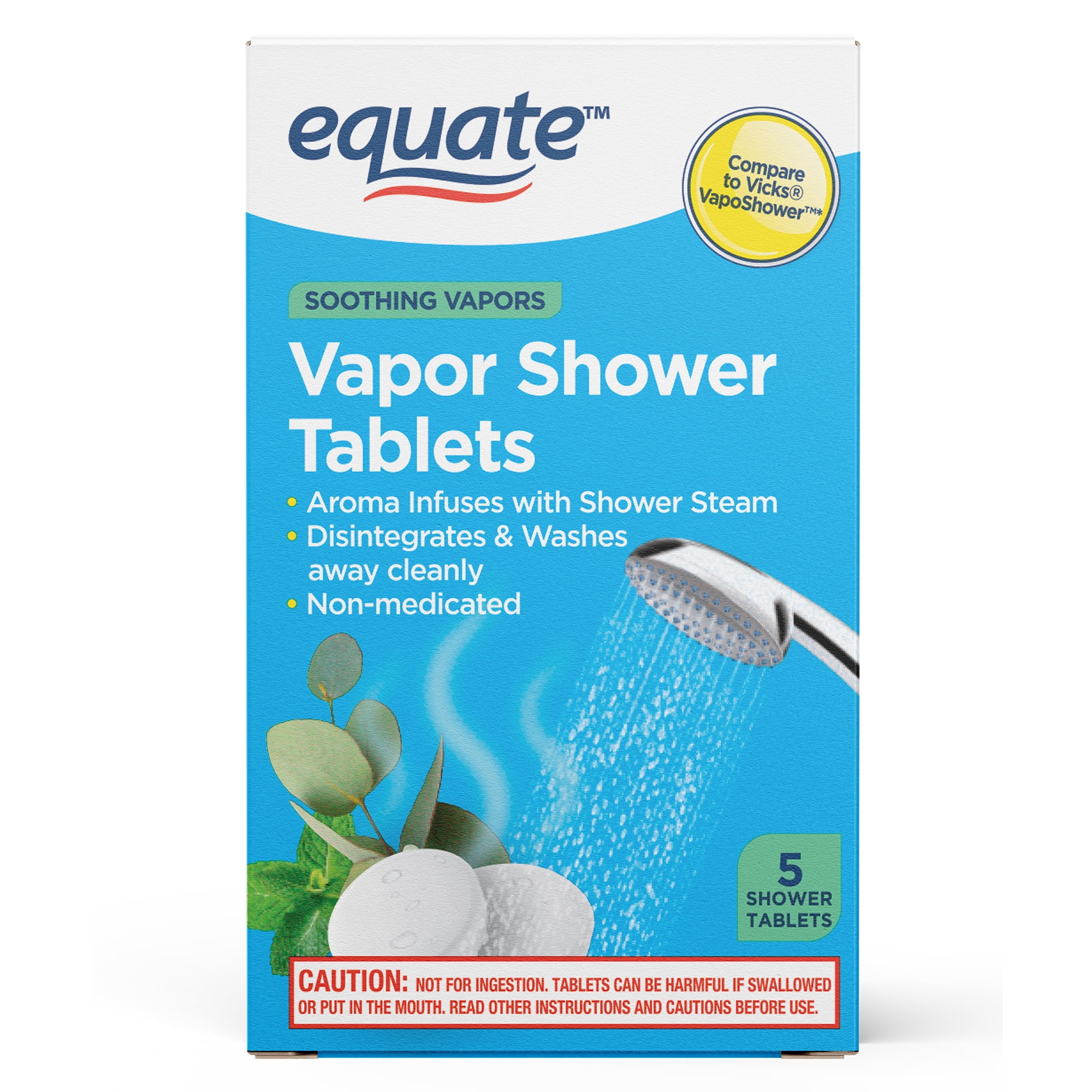 Equate Soothing Vapor Shower Tablets, Eucalyptus & Menthol, 5 Count, Compare to Vicks VapoShower