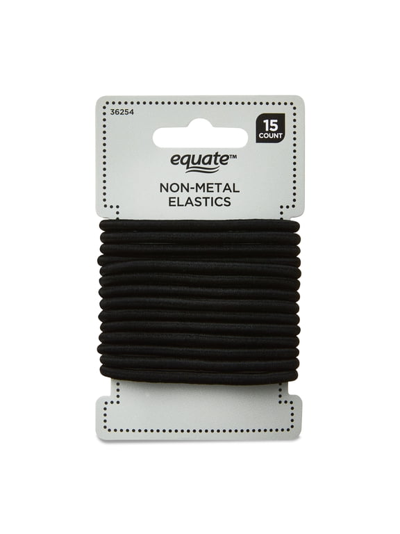 Non-Metal Hair Elastics, Black, 15 Count